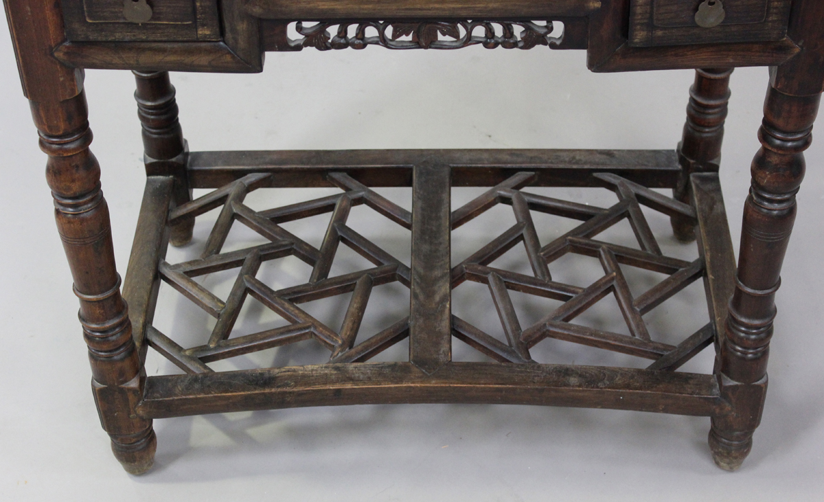 A 20th century Chinese stained softwood washstand with oval swing frame mirror, height 158cm, - Image 5 of 5