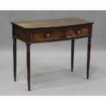 A Regency mahogany bowfront side table, fitted with a pair of figured mahogany drawers, height 83cm,