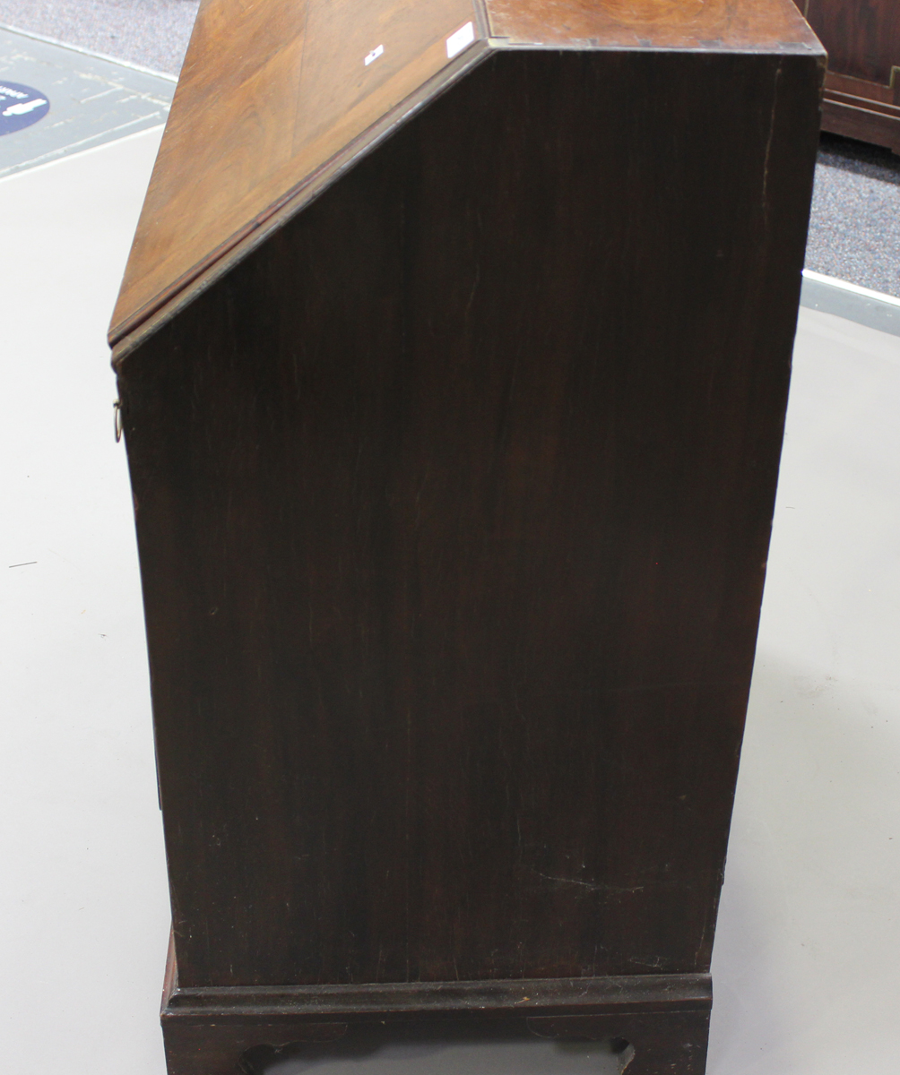 A George III mahogany bureau, the fall-front above four long drawers, on bracket feet, height 101cm, - Image 4 of 8