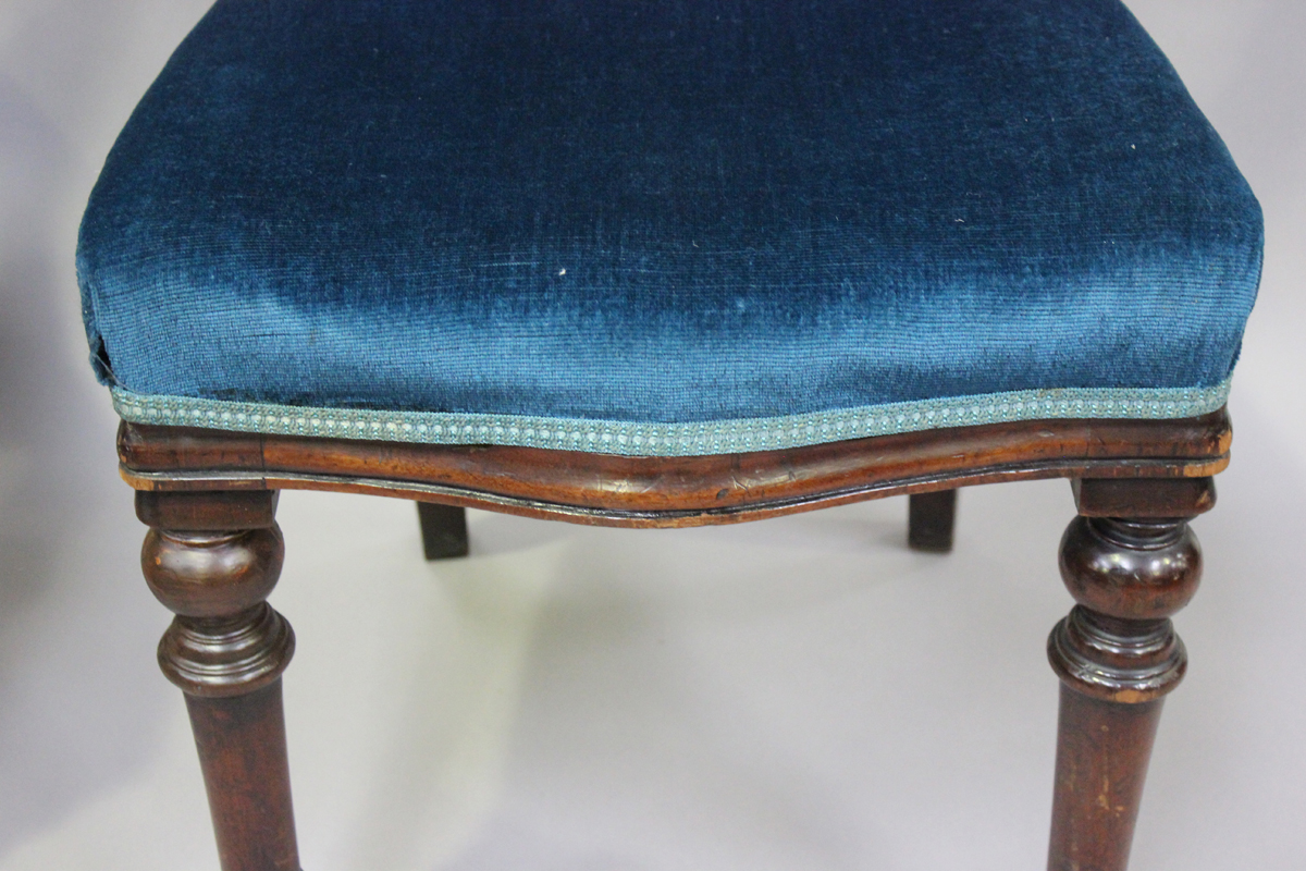 A set of six Victorian mahogany balloon back dining chairs, the overstuffed seats on turned legs, - Image 4 of 5