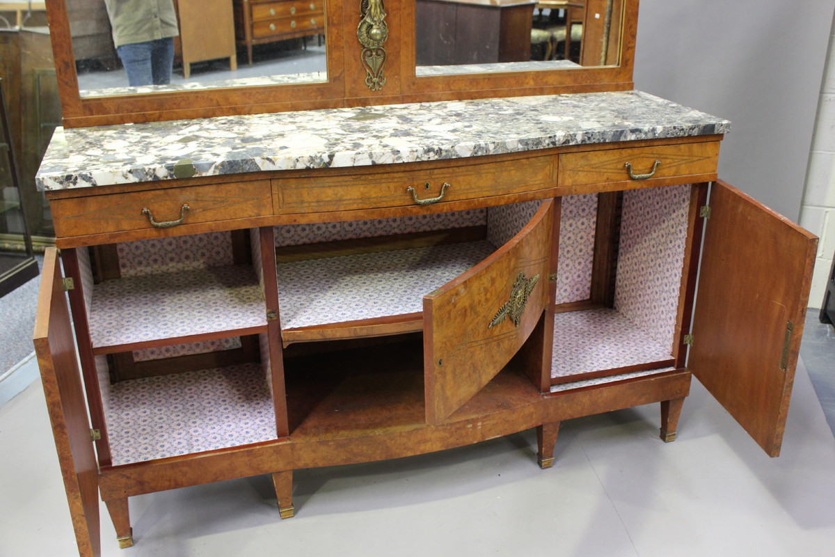 A French Art Deco pollard oak side cabinet with gilt metal mounts, the mirror back above a marble - Image 10 of 14