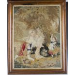 A Victorian Berlin woolwork panel depicting a family beneath a tree, 78cm x 57cm, within a