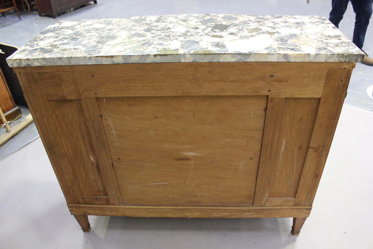 A French Art Deco pollard oak side cabinet with gilt metal mounts, the mirror back above a marble - Image 2 of 14