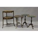 A George III mahogany corner washstand, height 88cm, width 77cm, depth 43cm, together with a pair of