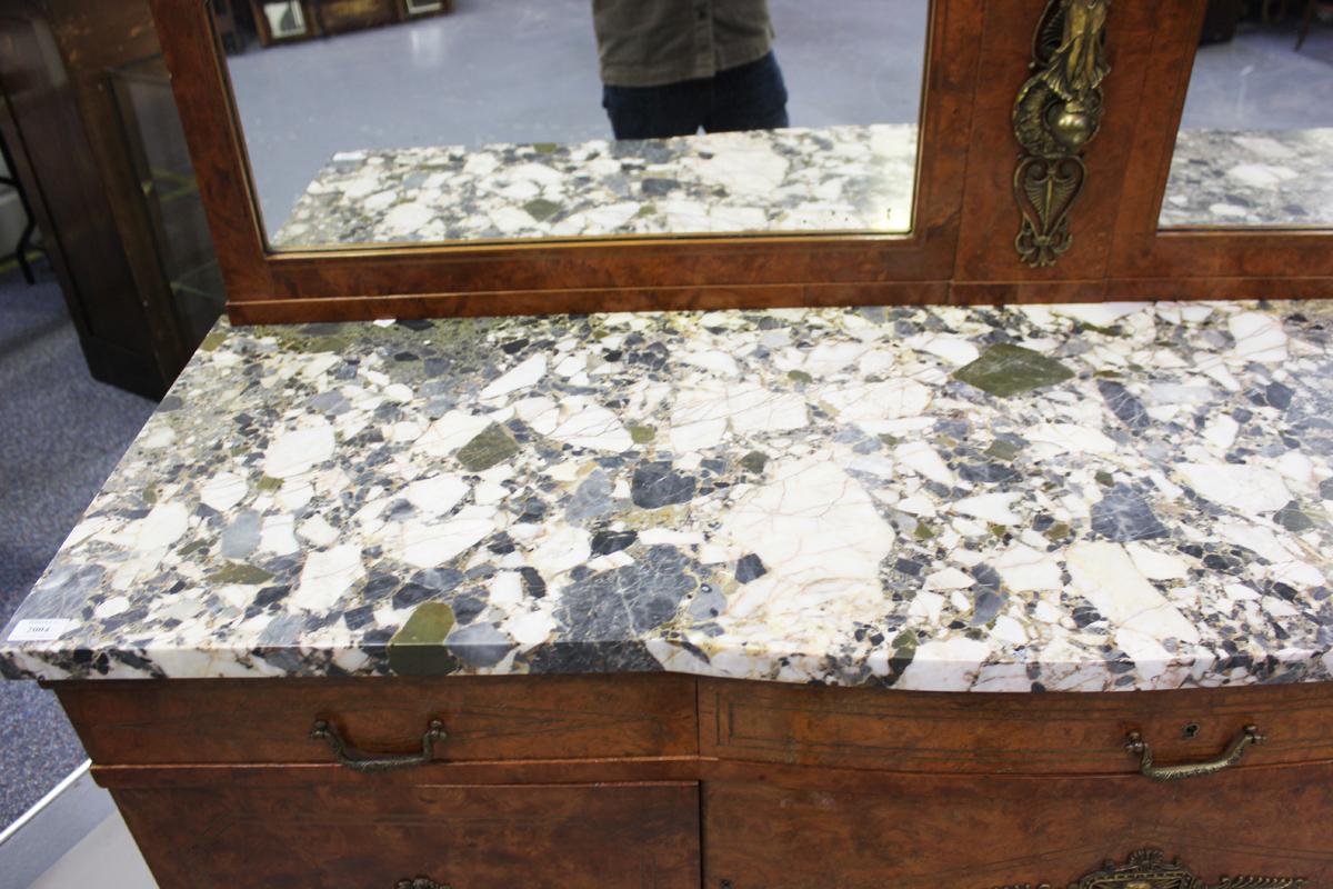 A French Art Deco pollard oak side cabinet with gilt metal mounts, the mirror back above a marble - Image 13 of 14