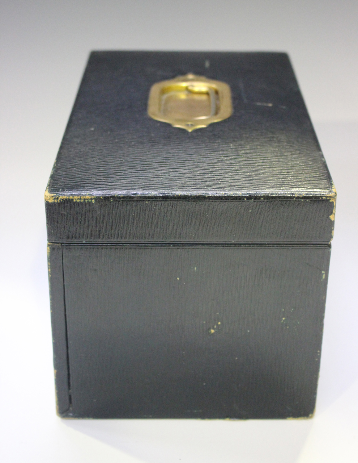 A late Victorian dark green leather jewellery box with hinged lid and fall-front, width 26cm, - Image 9 of 12