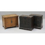 A pair of 20th century Korean softwood side cabinets, the fall-fronts revealing drawers, height