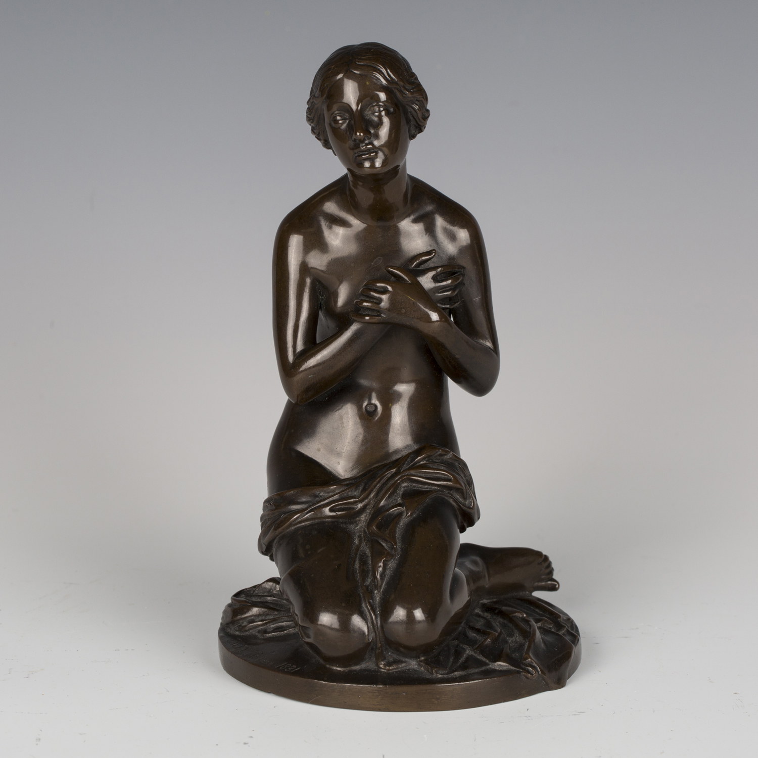 Jean-Louis Nicholas Jaley - La Prière, a late 19th century French brown patinated cast bronze figure - Image 6 of 6