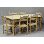 A 20th century Victorian style pine kitchen table, height 76cm, length 167cm, depth 93cm, together