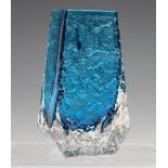 A Whitefriars Coffin vase in Kingfisher blue, designed by Geoffrey Baxter, original model No. 9686