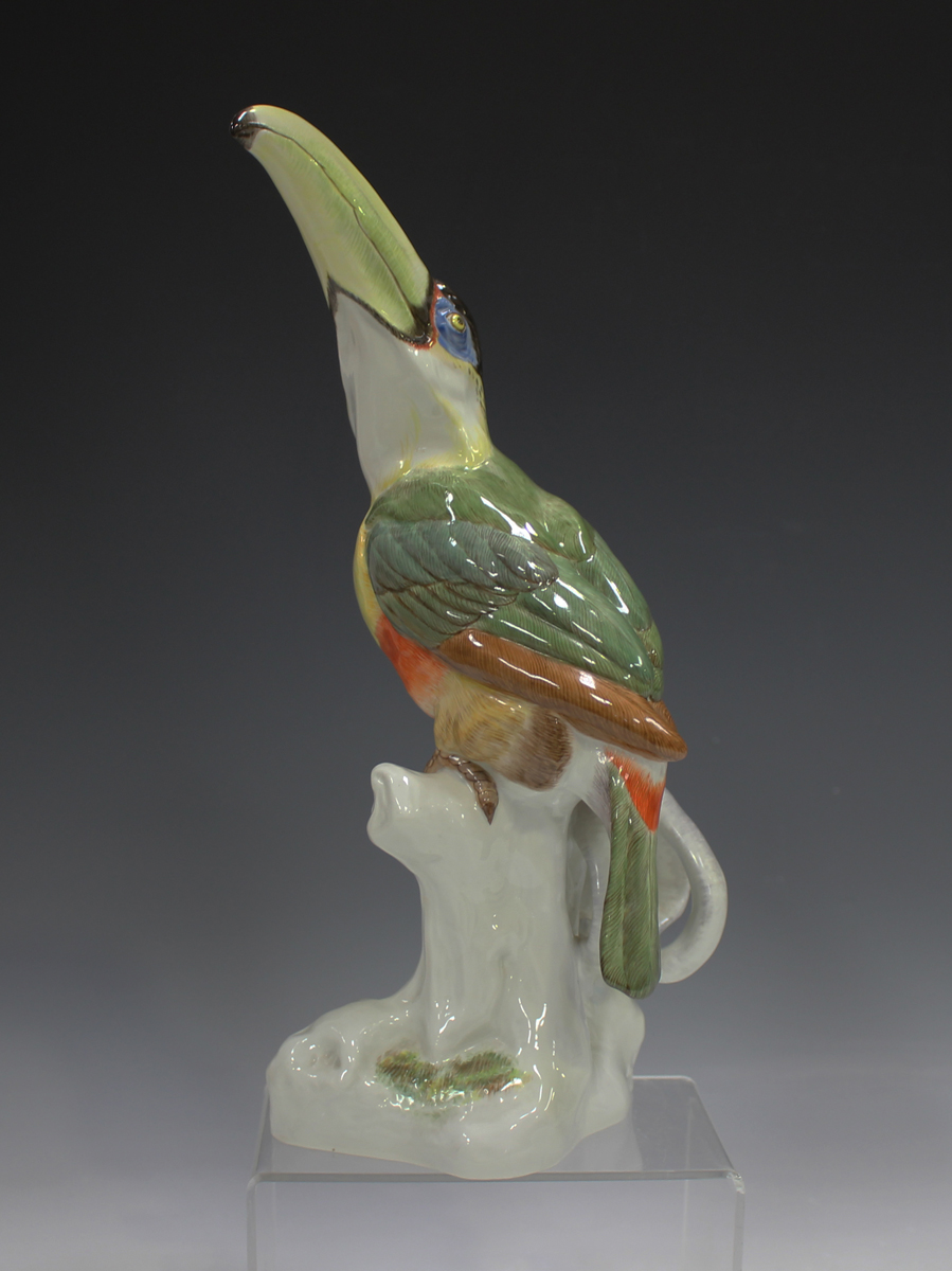 A Meissen model of a toucan, 20th century, originally modelled by Paul Walther, the colourful bird - Image 4 of 4