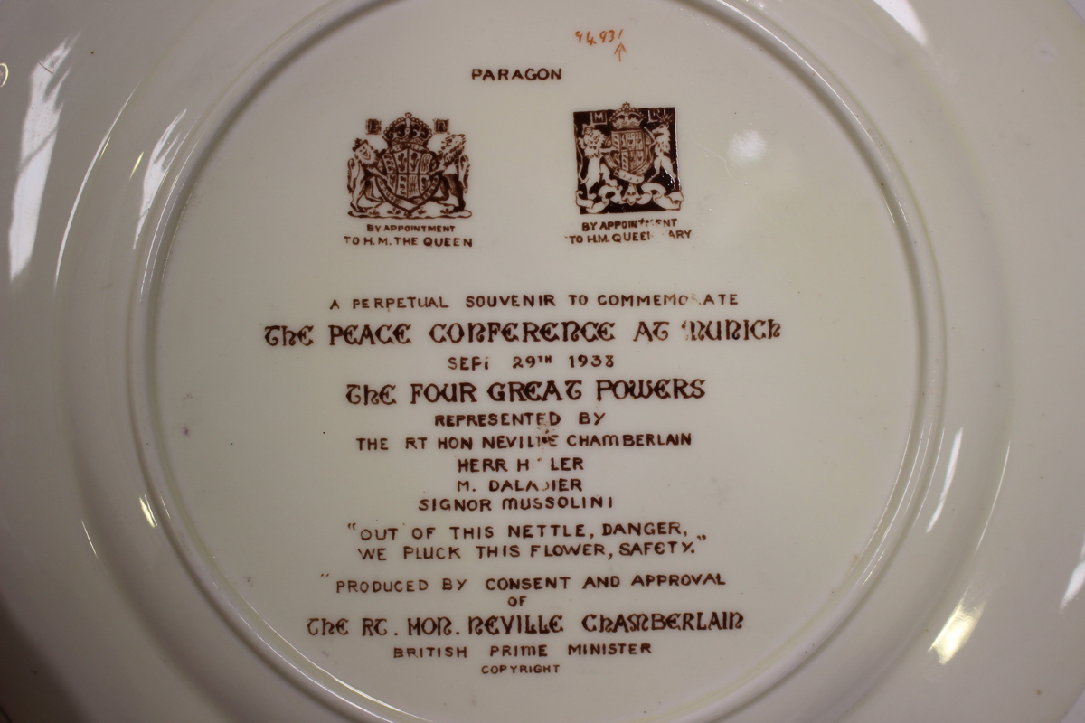 A Paragon Munich Peace Conference commemorative plate, circa 1938, decorated with a central portrait - Image 5 of 5