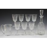 A Waterford Lismore pattern part suite of glassware, comprising seven water goblets, nine white wine