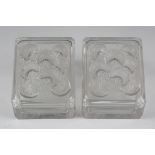 A pair of Art Deco Lalique clear and frosted glass Bluets pattern rectangular cigarette boxes and