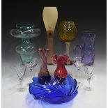 A group of decorative glassware, 20th century, including two Caithness 'Flamenco' pattern wine