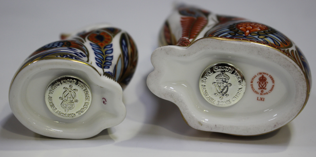 Six Royal Crown Derby Imari paperweights, comprising Siamese Cat and Kitten, Cat, Barn Owl, Hen - Image 2 of 4