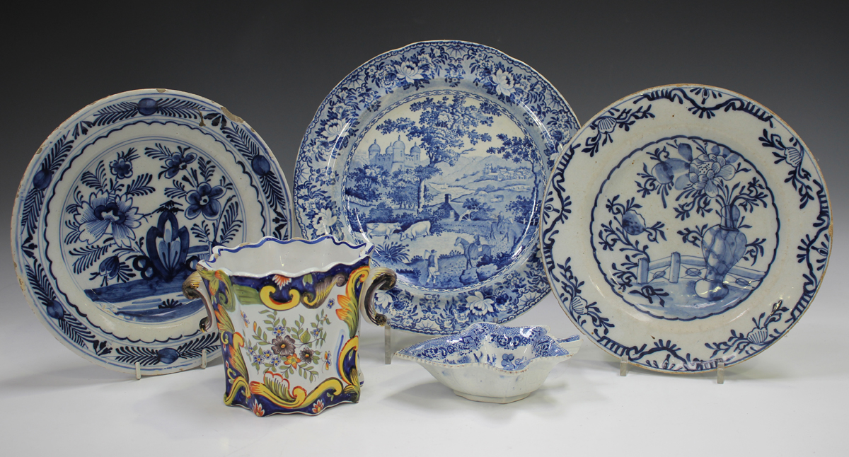 A mixed group of pottery and porcelain, 19th and 20th century, including a Baker, Bevans and Irwin