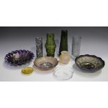A small group of art glass, including a Riihimaki green Tulppaani design vase, designed by Tamara