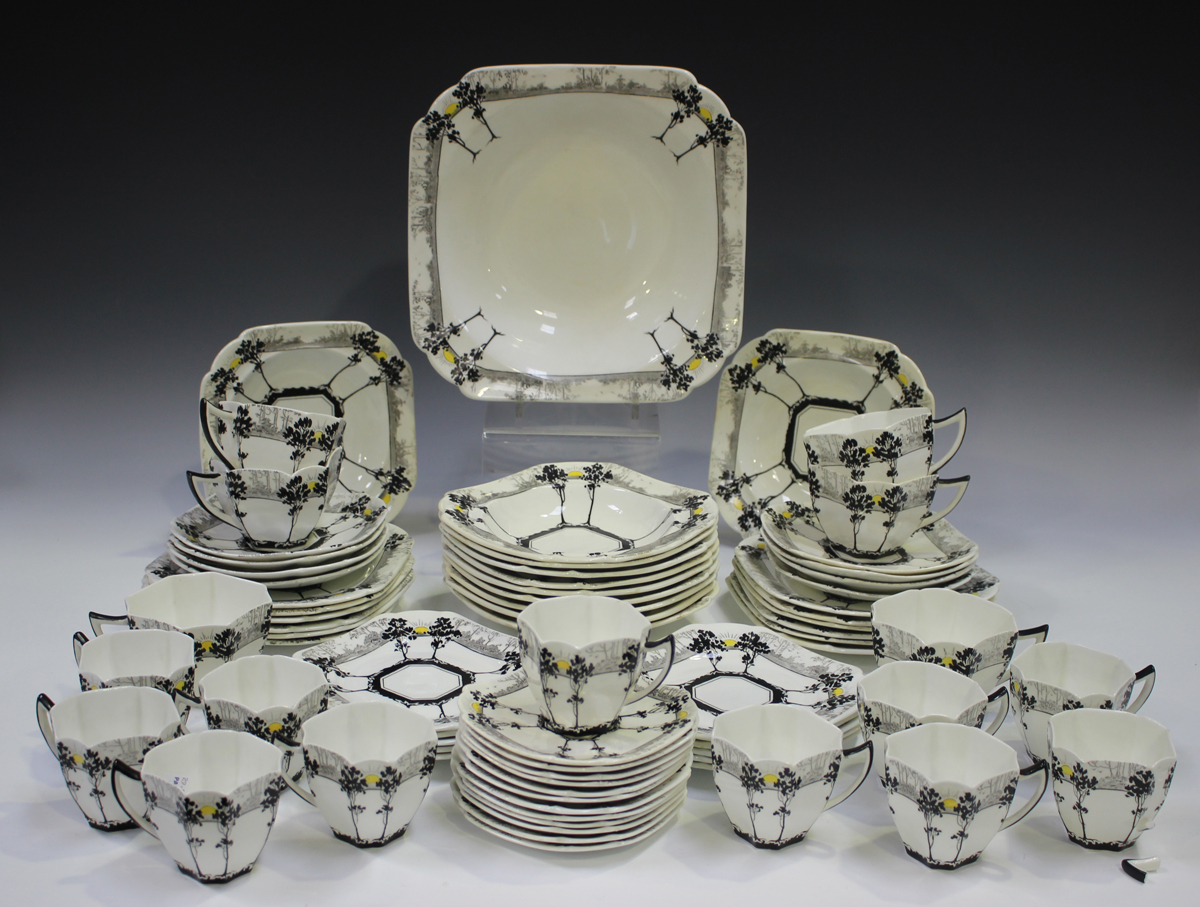 An Art Deco Shelley Queen Anne shape Tall Trees & Sunset pattern part tea and coffee service, 1925- - Image 3 of 3