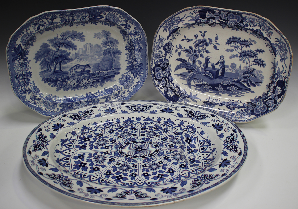 A Copeland Aesop's Fables Series blue printed meat dish, mid-19th century, decorated with the Fox