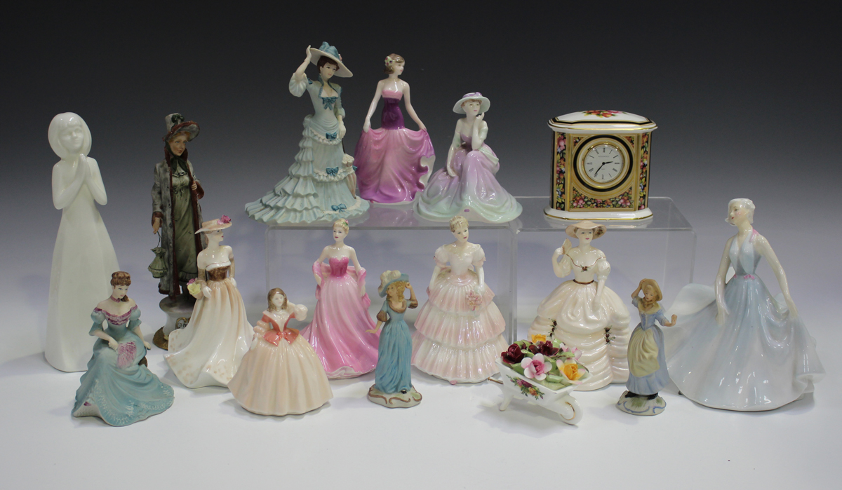 Nine Coalport figures, including Fascination, Beau Monde Beatrice and Selina, together with a