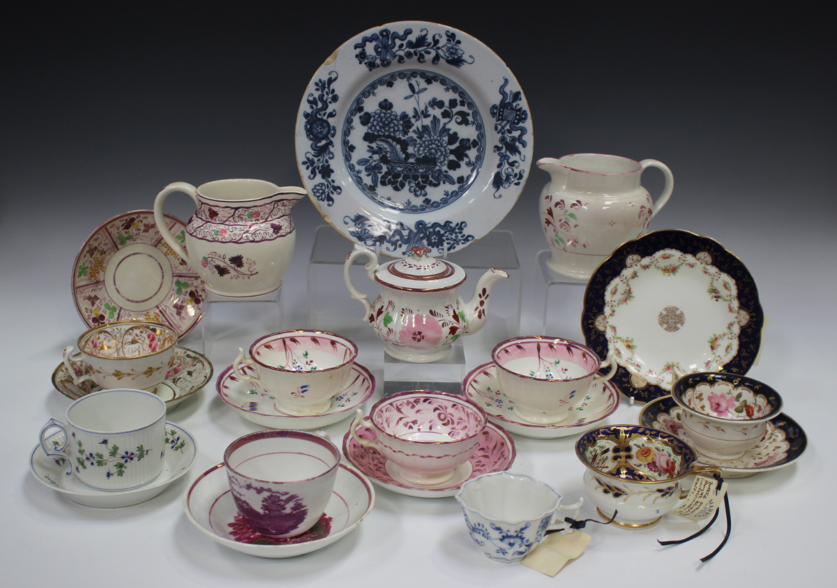 A small group of decorative ceramics, including a pearlware lustre jug, height 11cm, a Wedgwood