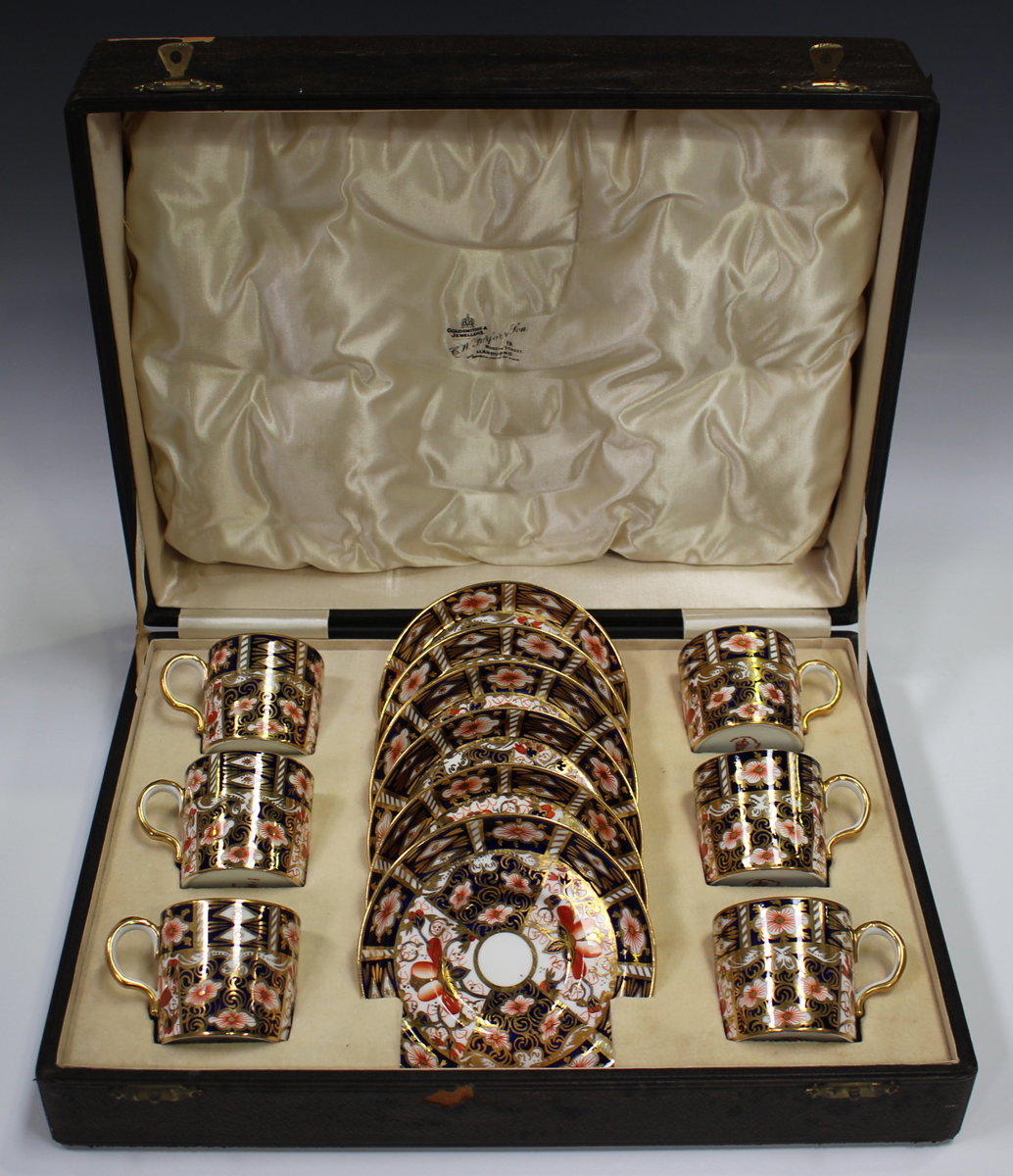 A set of six Royal Crown Derby Imari coffee cans and saucers, circa 1912 to 1916, pattern No.