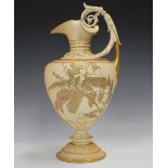 A Royal Worcester blush ivory ewer, circa 1890, decorated with gilt enriched fern fronds, the high