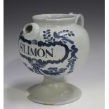 A Delft wet drug jar, 18th century, the globular body painted in blue with a cartouche, titled 'S: