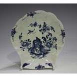 A Worcester porcelain shell shaped pickle dish, circa 1770, painted in blue with the Two Peony