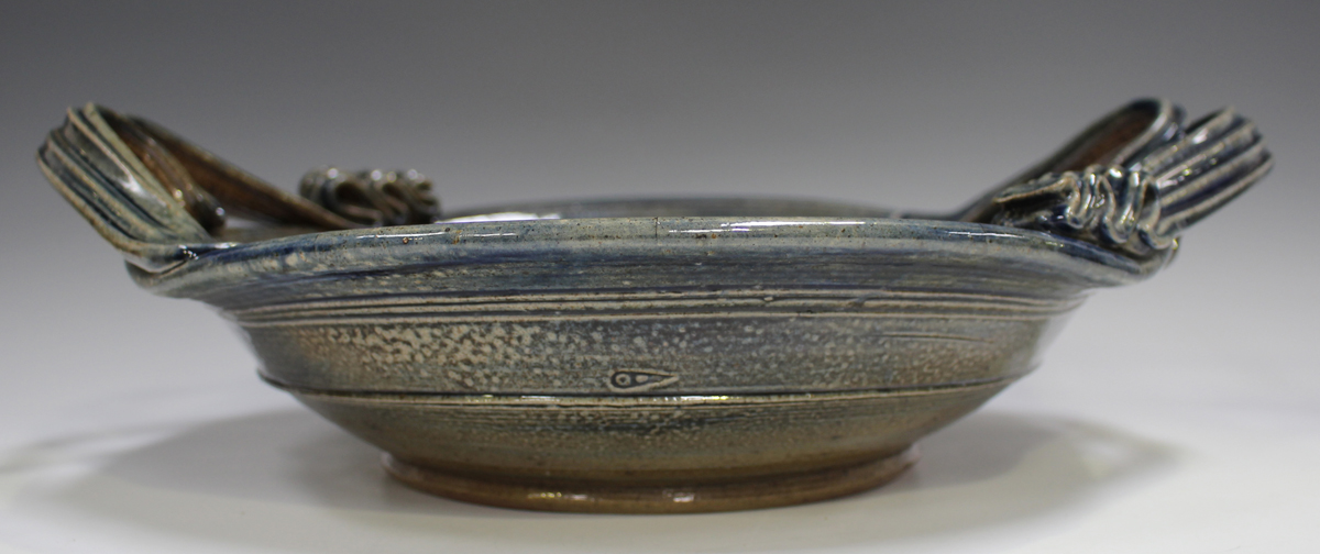 A David Osborne studio pottery two-handled circular bowl, the interior decorated with a checkerboard - Image 3 of 3
