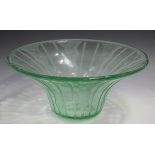 A Daum Nancy pale green tinted wide rimmed bowl, circa 1930, with acid etched geometric