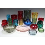A group of Whitefriars glassware, including an angular mould-blown soda glass vase, designed by