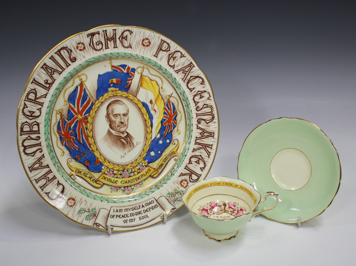 A Paragon Munich Peace Conference commemorative plate, circa 1938, decorated with a central portrait