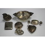 An Edwardian silver vesta case with foliate engraved decoration, Birmingham 1903, a sterling oval
