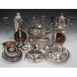 A collection of assorted plated items, including an early 19th century Sheffield plate coffee pot,