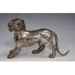 An Edwardian silver commemorative figure of 'The Kemp Leopard', modelled standing with head slightly