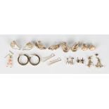 Ten pairs of 9ct gold earrings, including a pair of shell cameo earstuds, Birmingham 1991,
