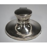 A George V silver capstan inkwell with hinged lid, Birmingham 1923 by William Henry Leather,