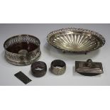A small group of silver items, comprising a Continental .835 silver oval dish, weight 145g, length