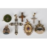 Two 9ct gold and colourless gem set pendant crosses, weight 8.9g, a Victorian triple sided