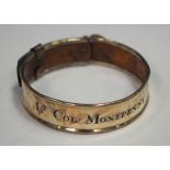 A 19th century Sheffield plate adjustable dog collar with engraved inscription 'LT Col: Monypenny