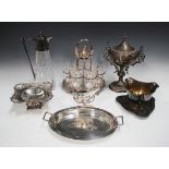 A collection of assorted plated items, including a Sheffield plate salver, diameter 26cm, a Walker &