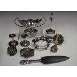 A small group of silver and plated items, including a Burmese heart shaped box and cover, a silver