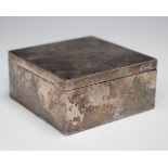 A George V silver square box with hinged lid, London 1935 by Central School of Arts and Crafts,