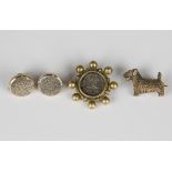 A Victorian gilt metal brooch, mounted with a cast copy of a Roman denarius within a beaded
