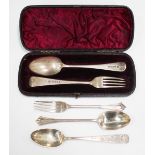 A late Victorian silver christening fork and spoon, London 1883 by Walter & John Barnard, cased,