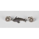 A pair of Georg Jensen sterling silver earrings, each designed as a flowerhead, with screw fittings,