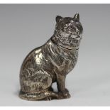 A Victorian silver novelty pepper caster, modelled in the form of a seated cat with detachable