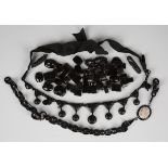 A group of Victorian mostly jet mourning jewellery, including an oval link chain, length 41cm, an